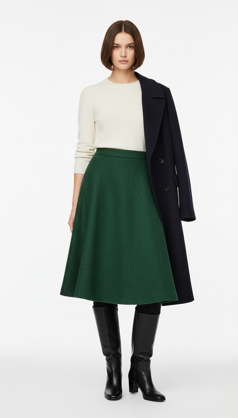 Textured Skirt & Thermal Tights Ensemble