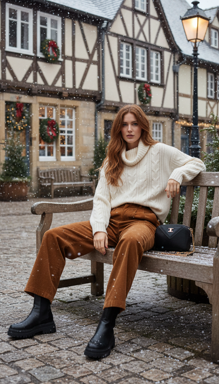 Oversized Sweater & Wide-Leg Corduroy