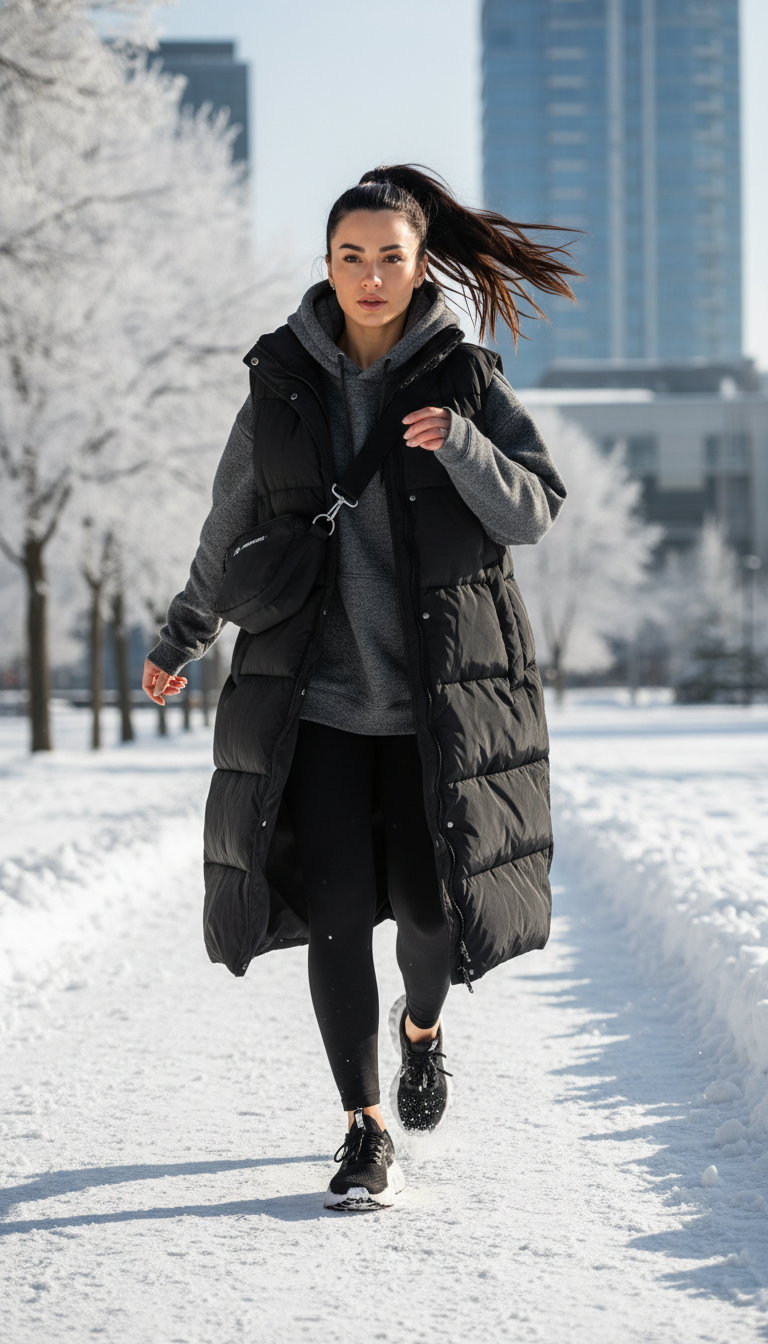 Long Puffer Vest & Layered Hoodie