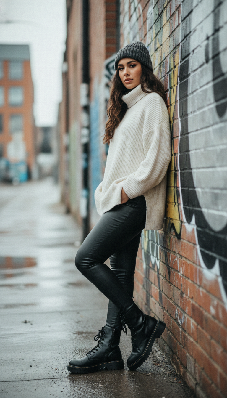 Leather Leggings & Chunky Knit