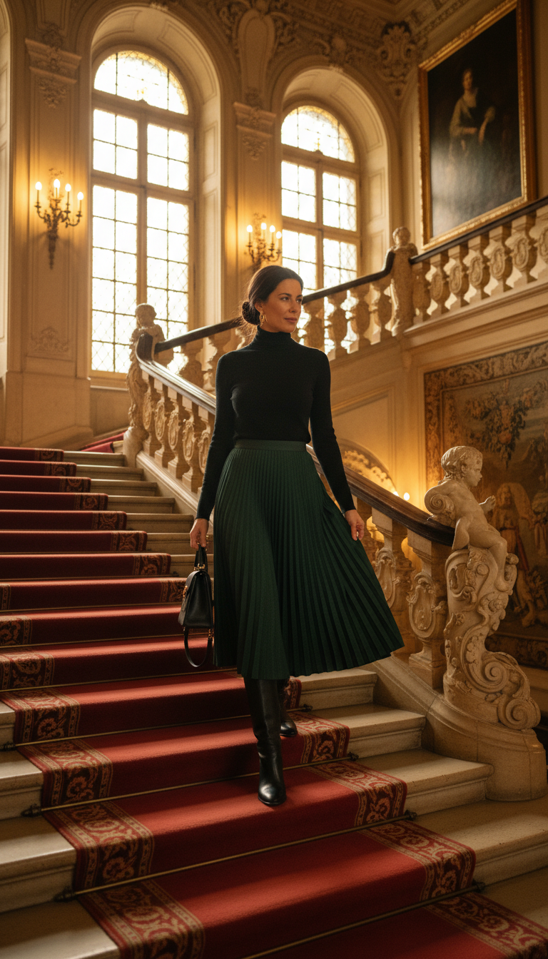 Midi Skirt & Tall Boots