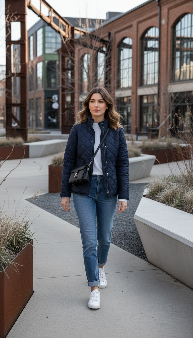 Quilted Jacket & Straight-Leg Jeans