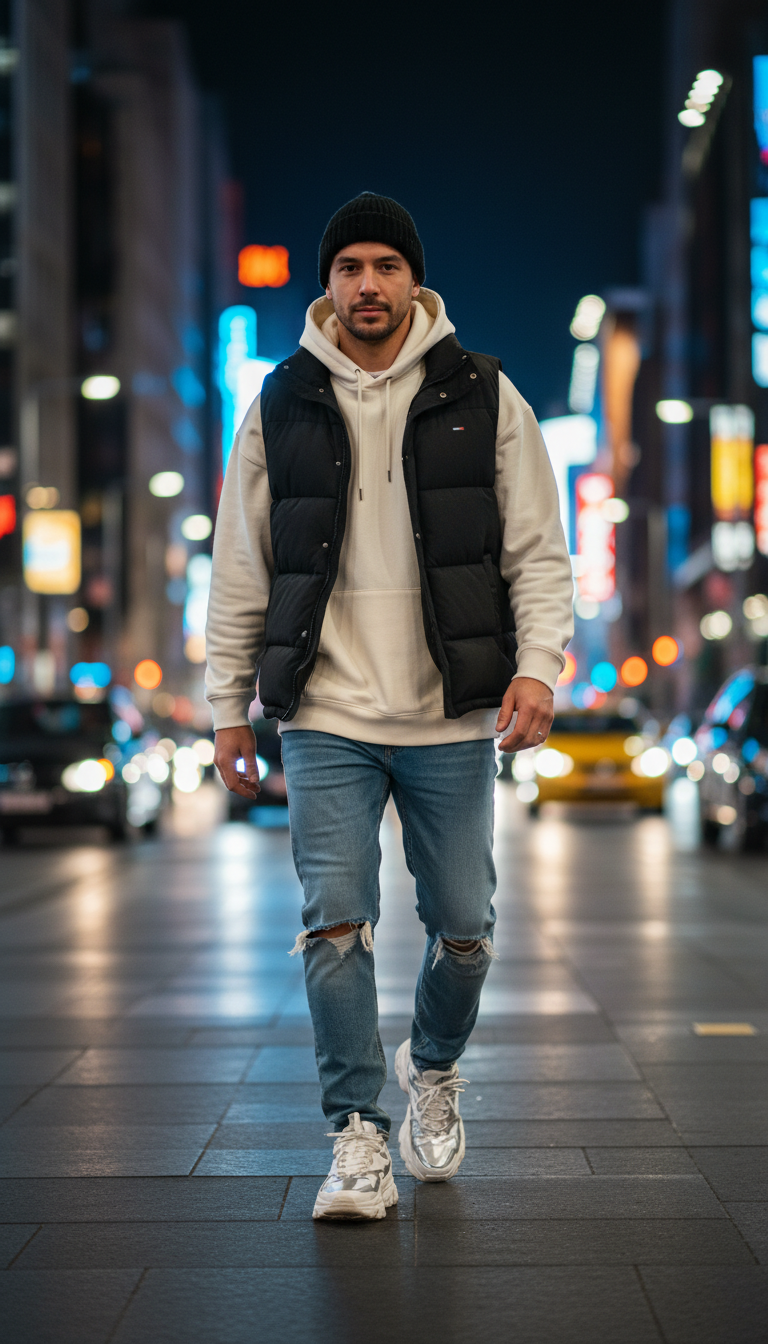 Streetwear Chic with Puffer Vest