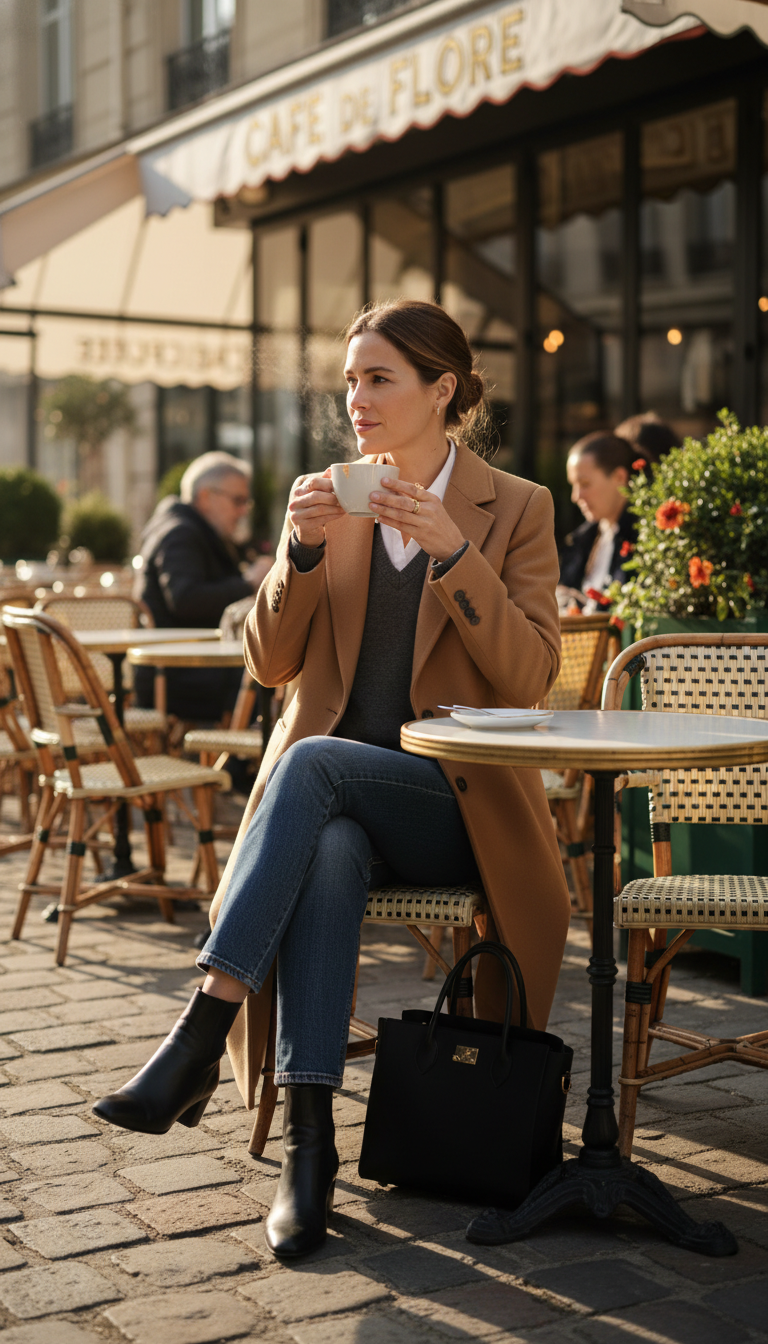 Classic Camel Coat & Denim