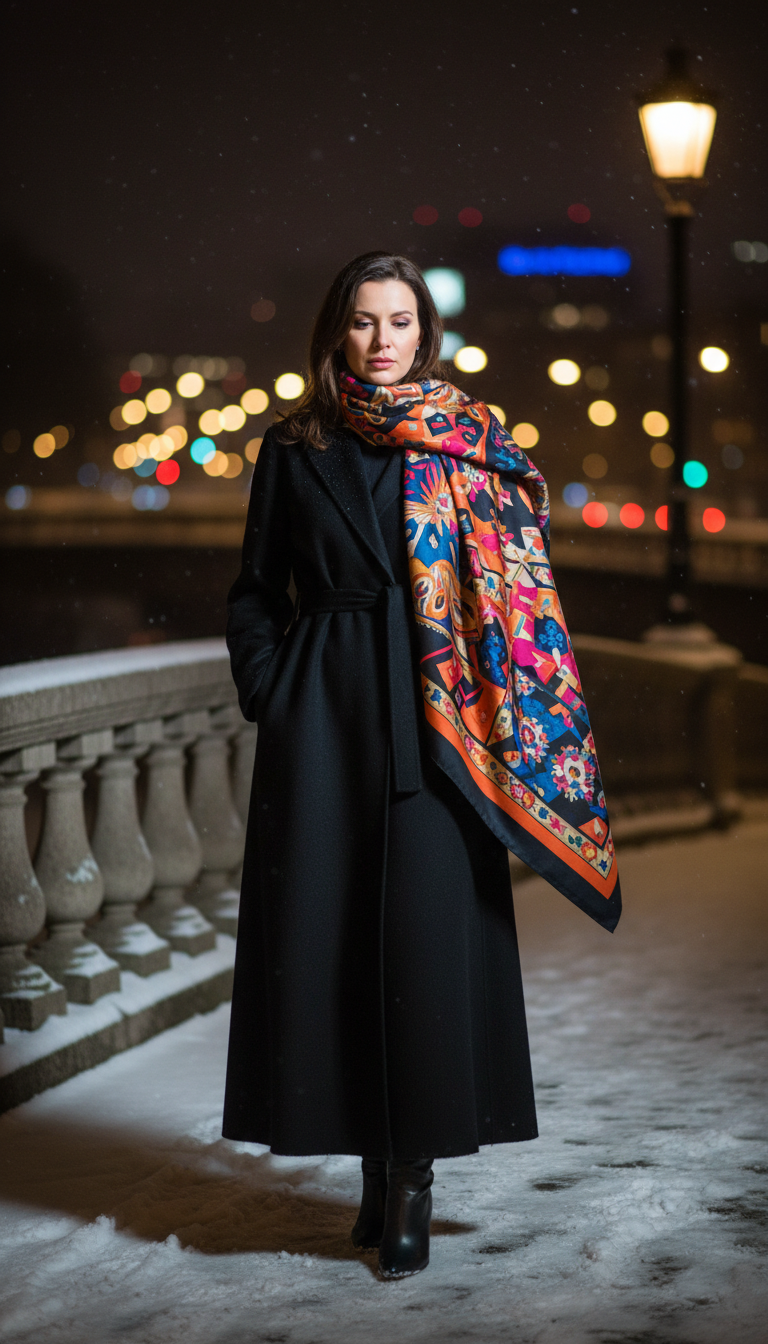 Maxi Coat and Statement Scarf