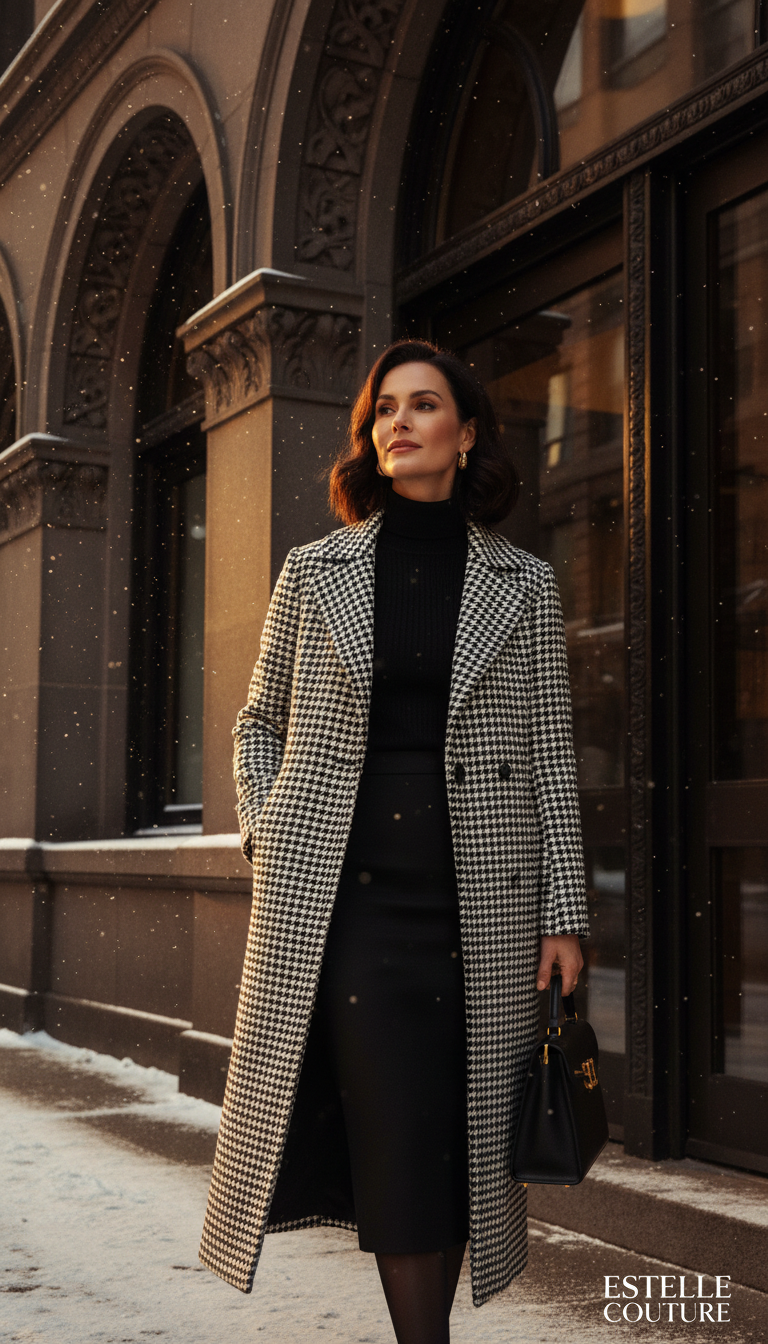 Houndstooth Coat & Fine Gauge Knit