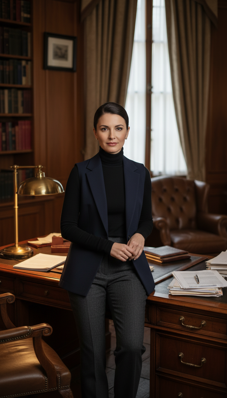 Flannel Trousers & Turtleneck with Tailored Vest