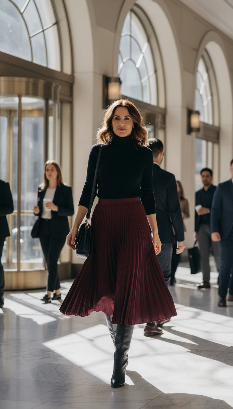 Pleated Midi Skirt & Fitted Knit