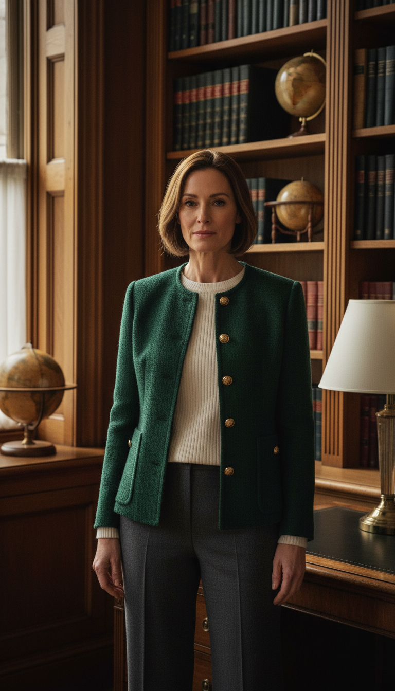 Tweed Jacket & Crew Neck Sweater