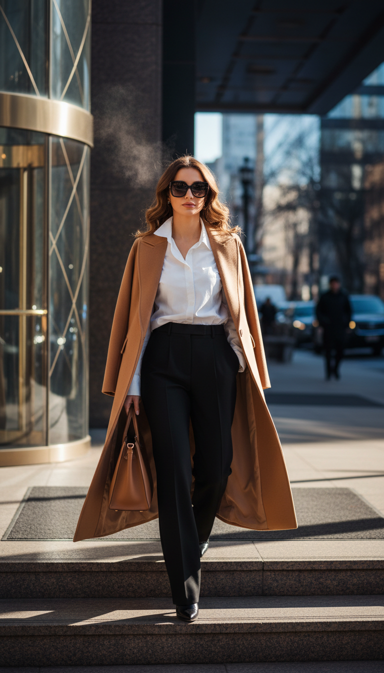 Longline Wool Coat & Classic Blouse