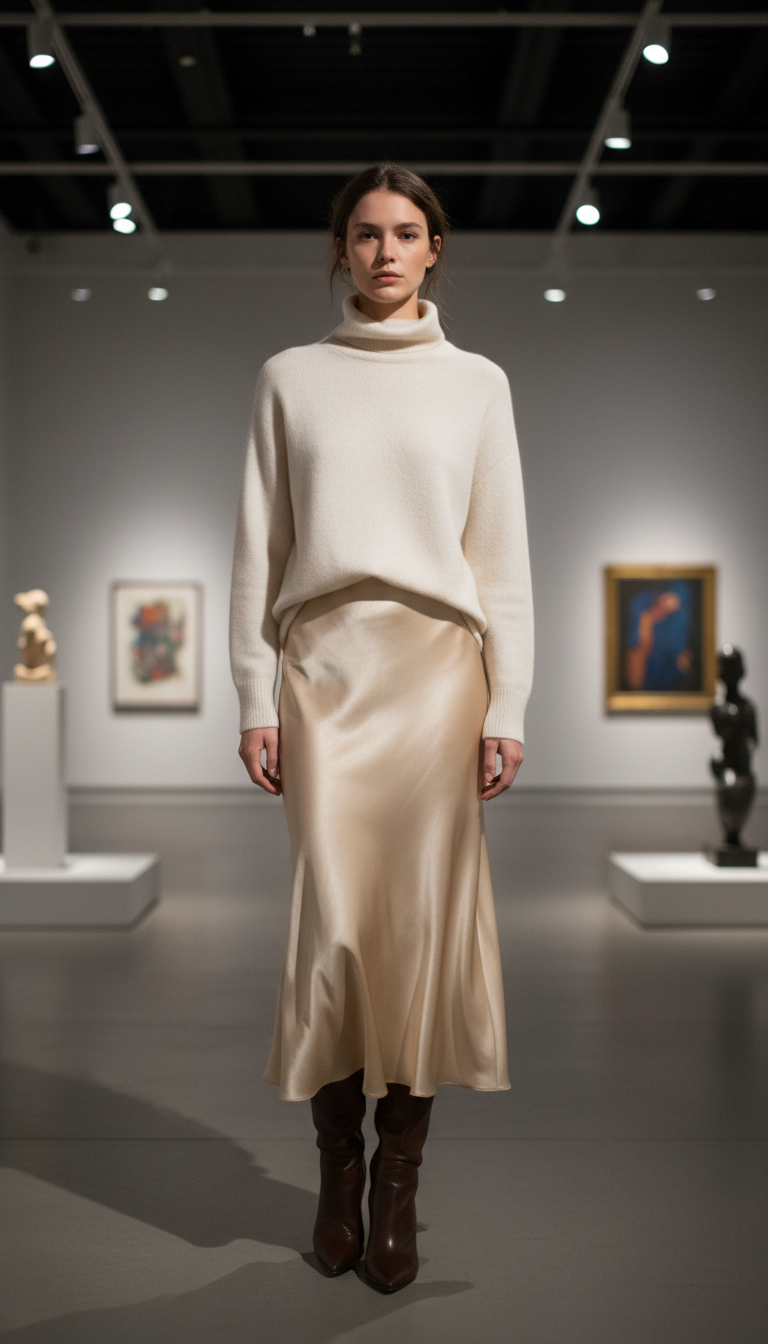 Cashmere Sweater & Silk Skirt