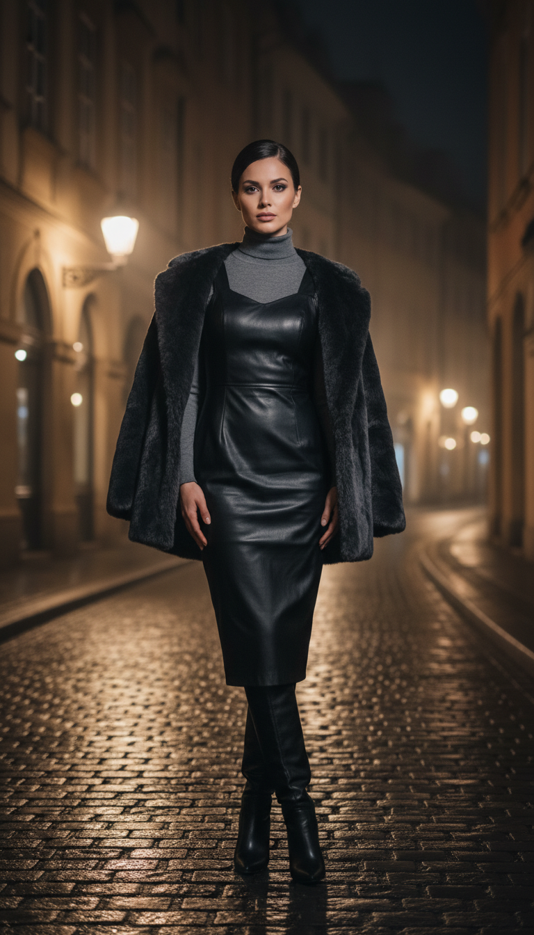 Leather Dress with Warm Layers