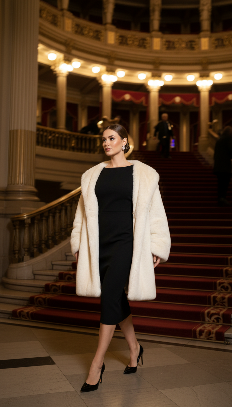 Faux Fur Coat & Little Black Dress