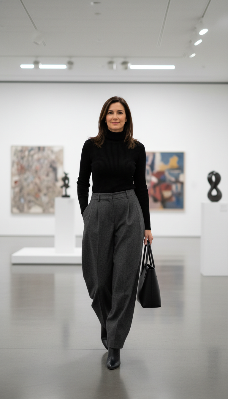Turtleneck & Wide-Leg Trousers