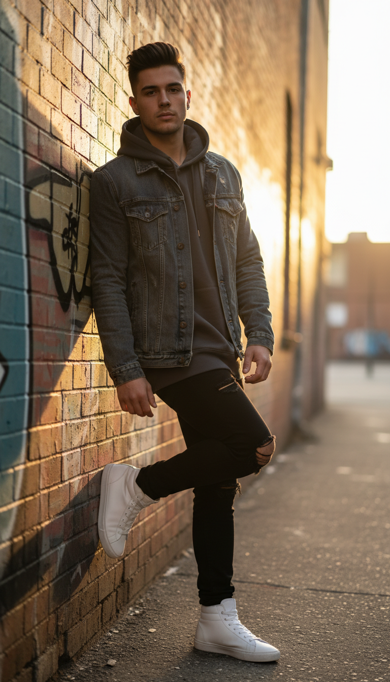 Street Smart: Hoodie & Denim Jacket