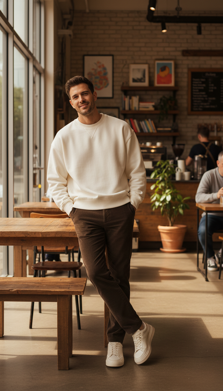 Comfortably Chic: Sweatshirt & Corduroy