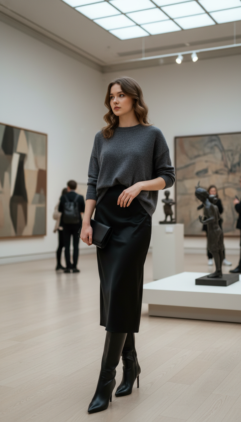 Oversized Knit & Midi Skirt Sophistication