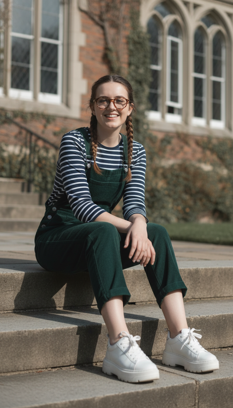 Striped Tee & Corduroy Overalls