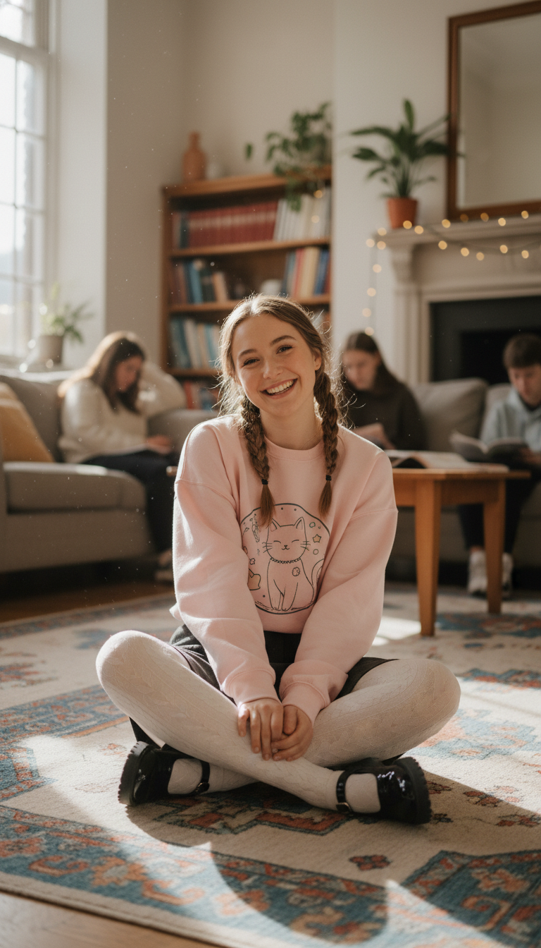 Graphic Sweatshirt & A-Line Skirt