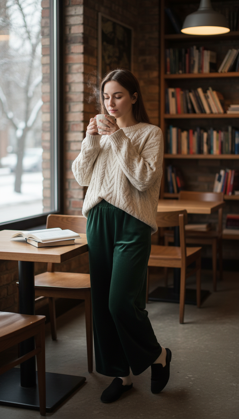 Cable Knit & Velvet Pants Softness