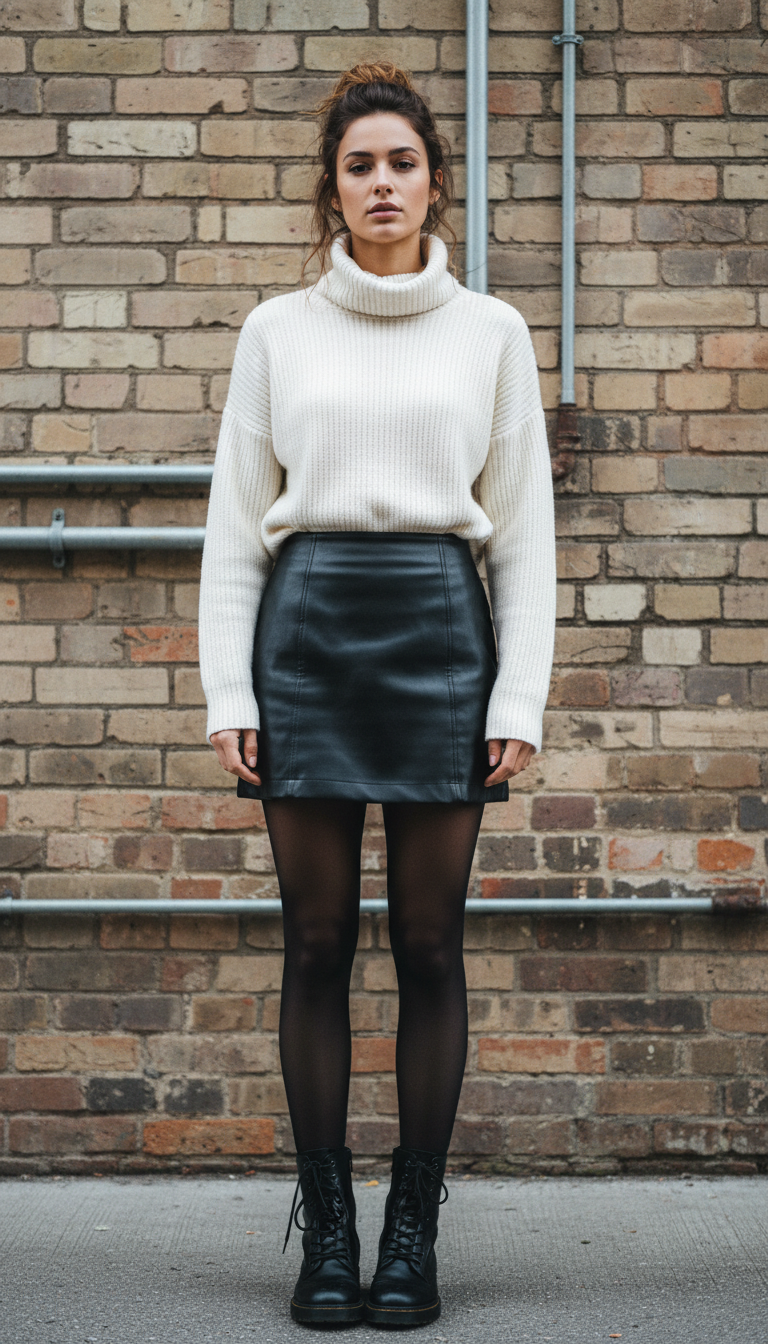 Leather Edge: Skirt & Knit Top