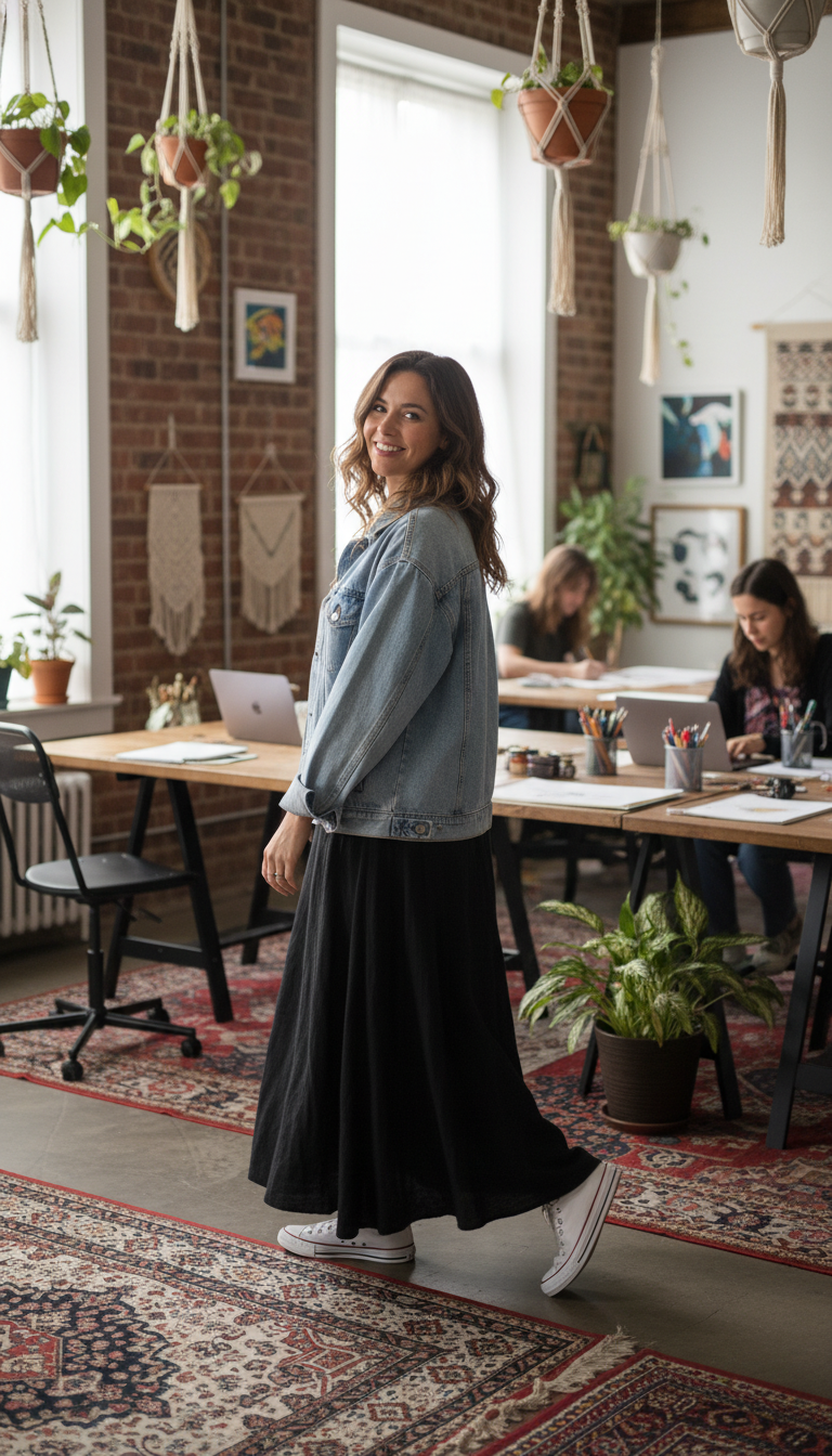 Maxi Skirt & Denim Jacket