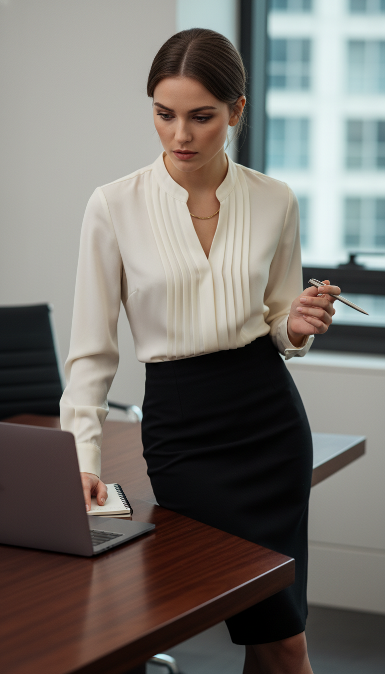 Pencil Skirt & Silk Blouse
