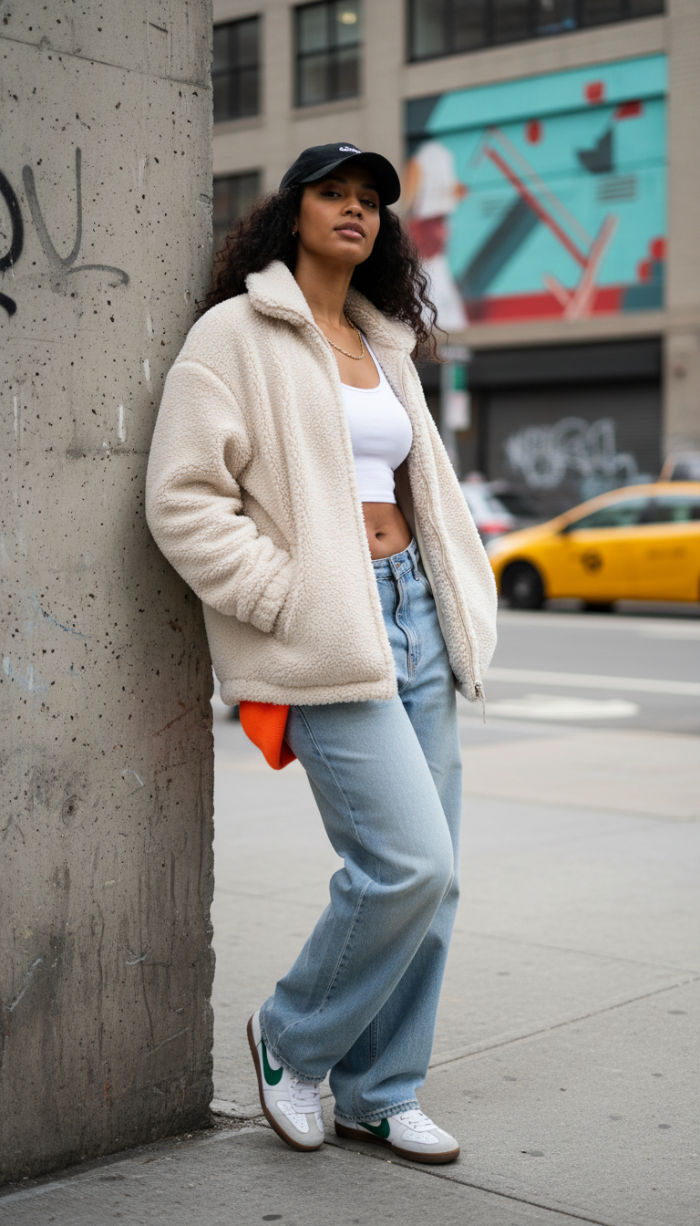 Fleece Jacket & Baggy Jeans