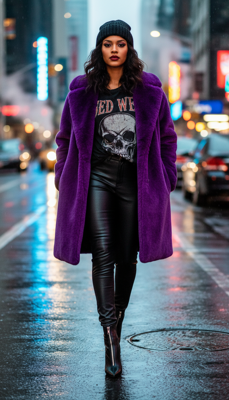 Graphic Tee & Faux Fur Coat