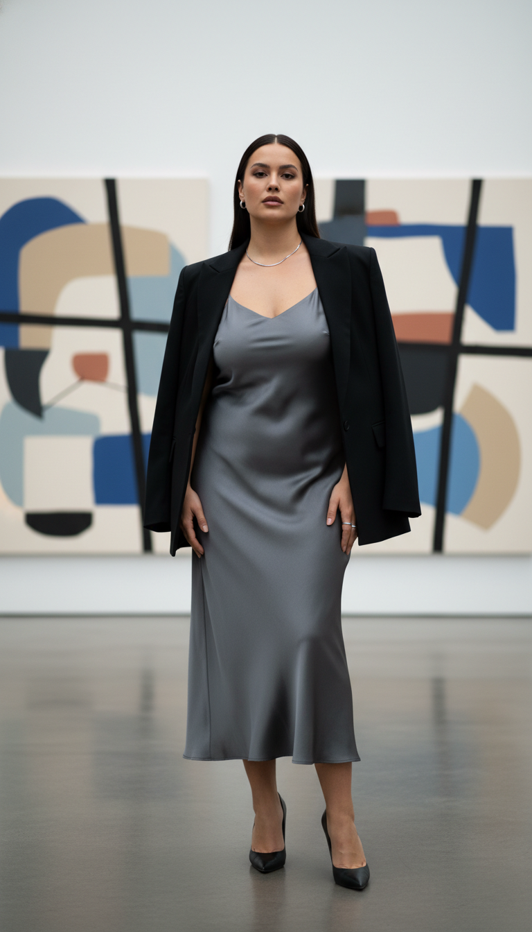 Slip Dress with Tailored Blazer