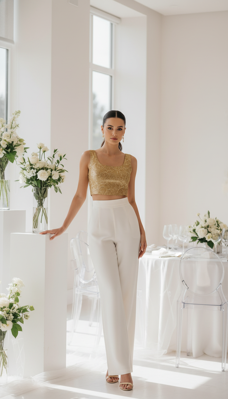 High-Waisted Trousers with Formal Crop Top