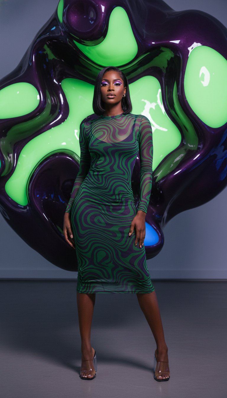 Sheer & Psychedelic Mesh Dress