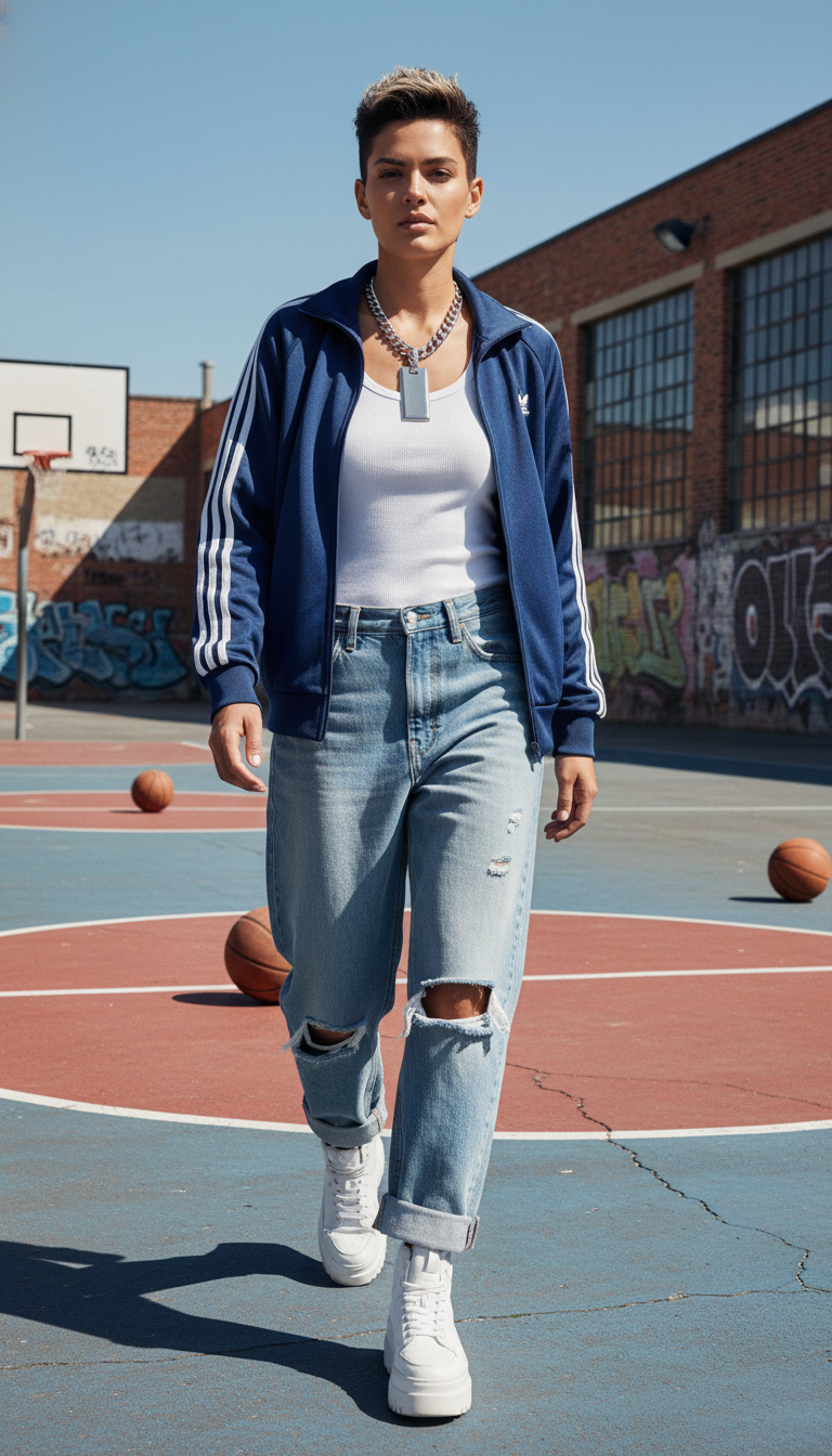 Sporty Track Jacket & Baggy Jeans