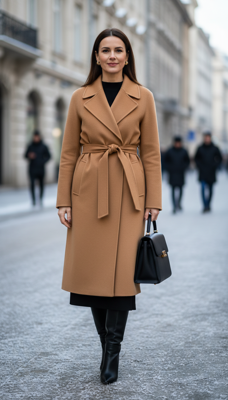 Elegant Wrap Coat & Pencil Skirt