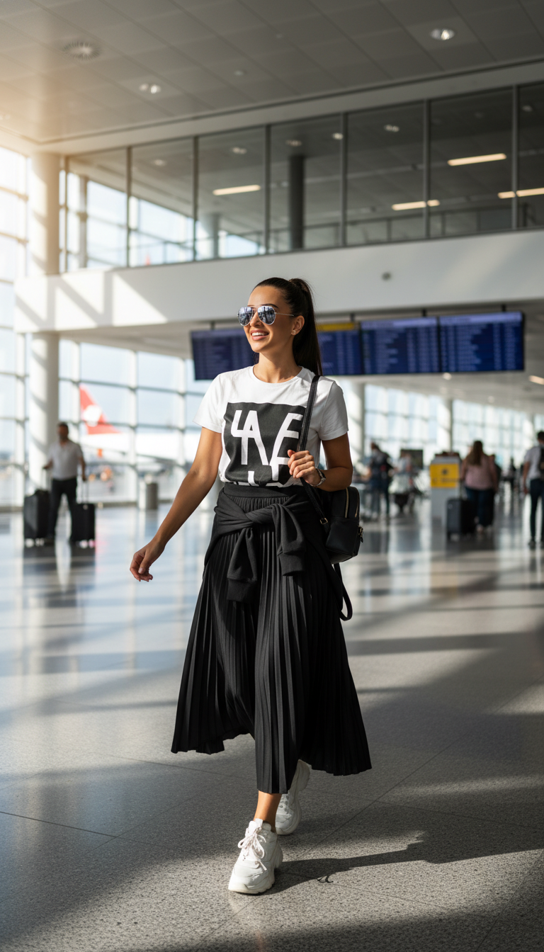 Sporty Midi Skirt & Sneaker Combo