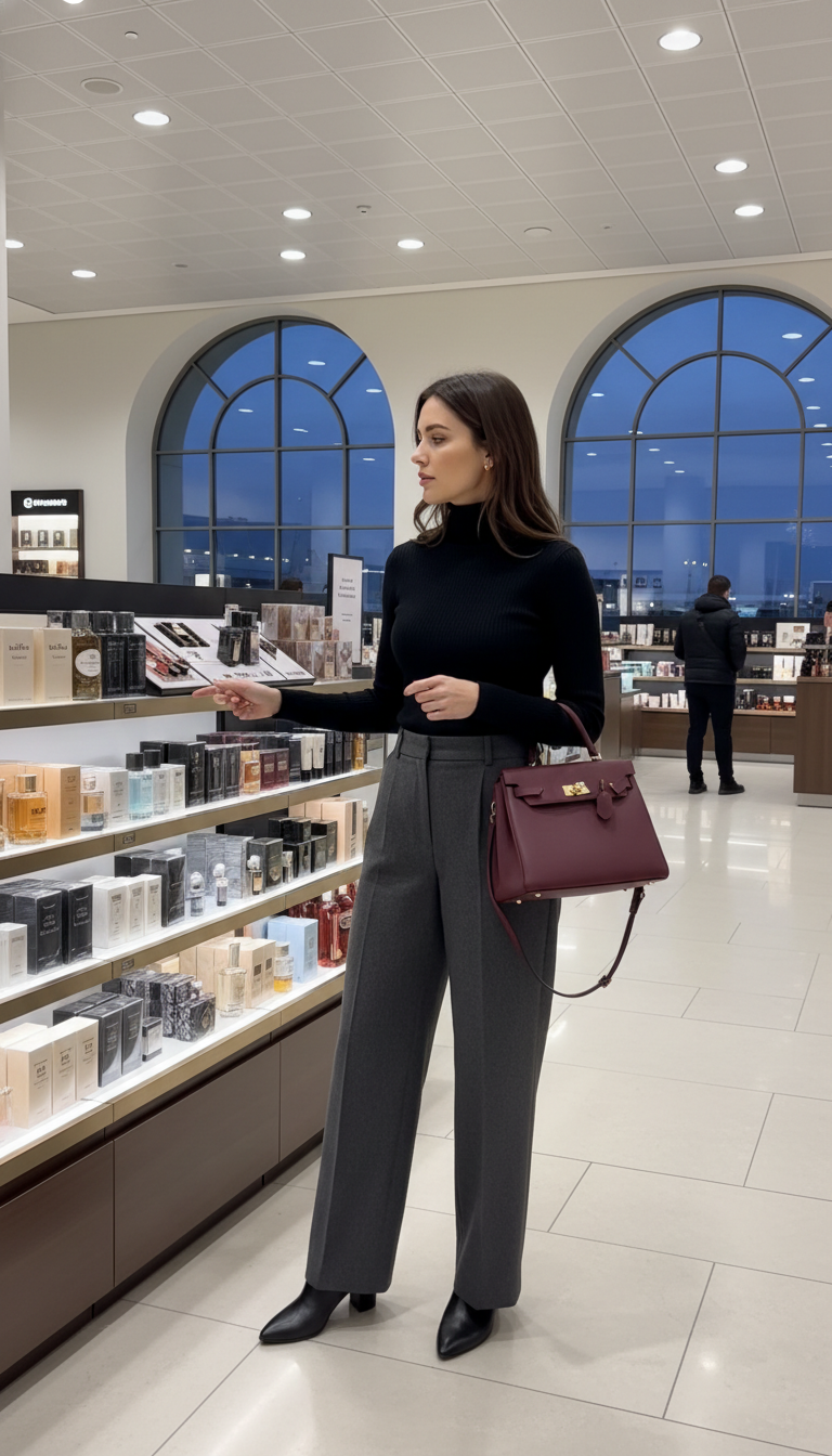 Wide-Leg Pants & Fine Knit