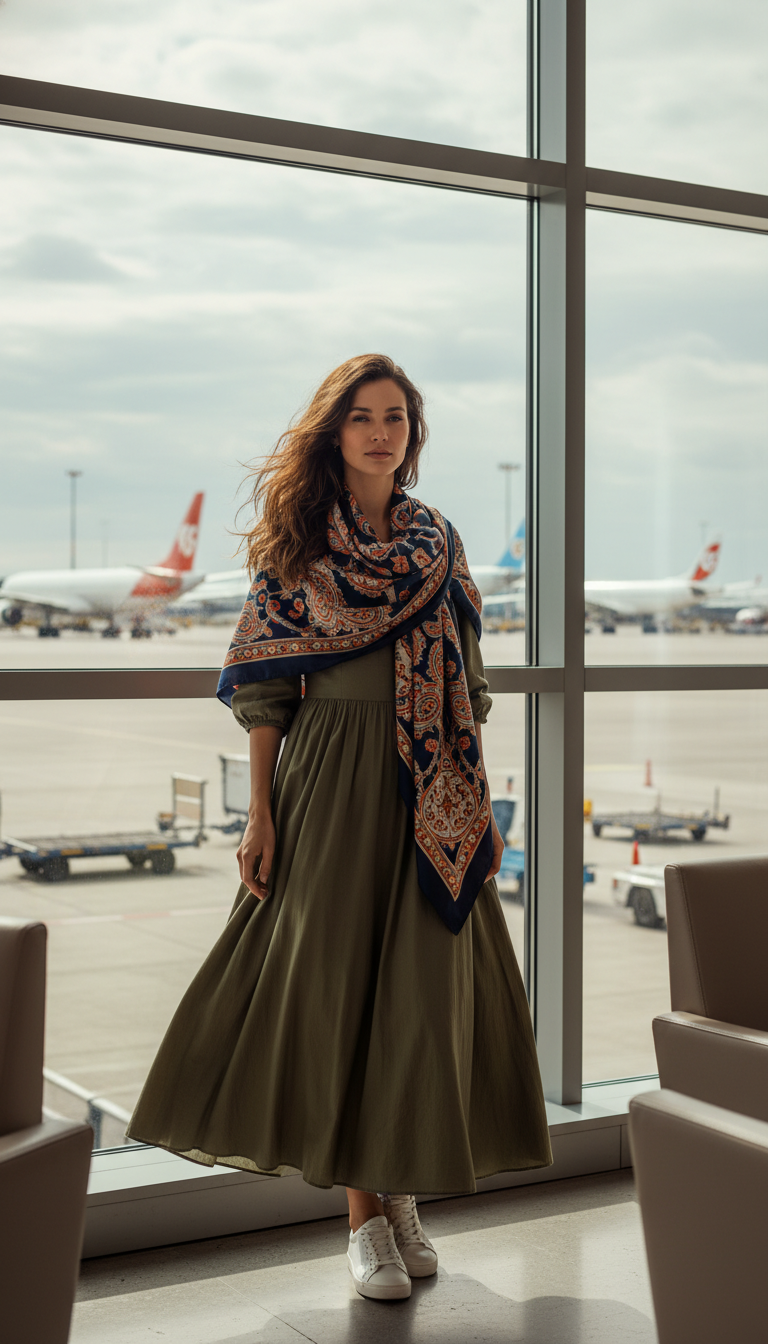 Maxi Dress, Sneakers & Scarf