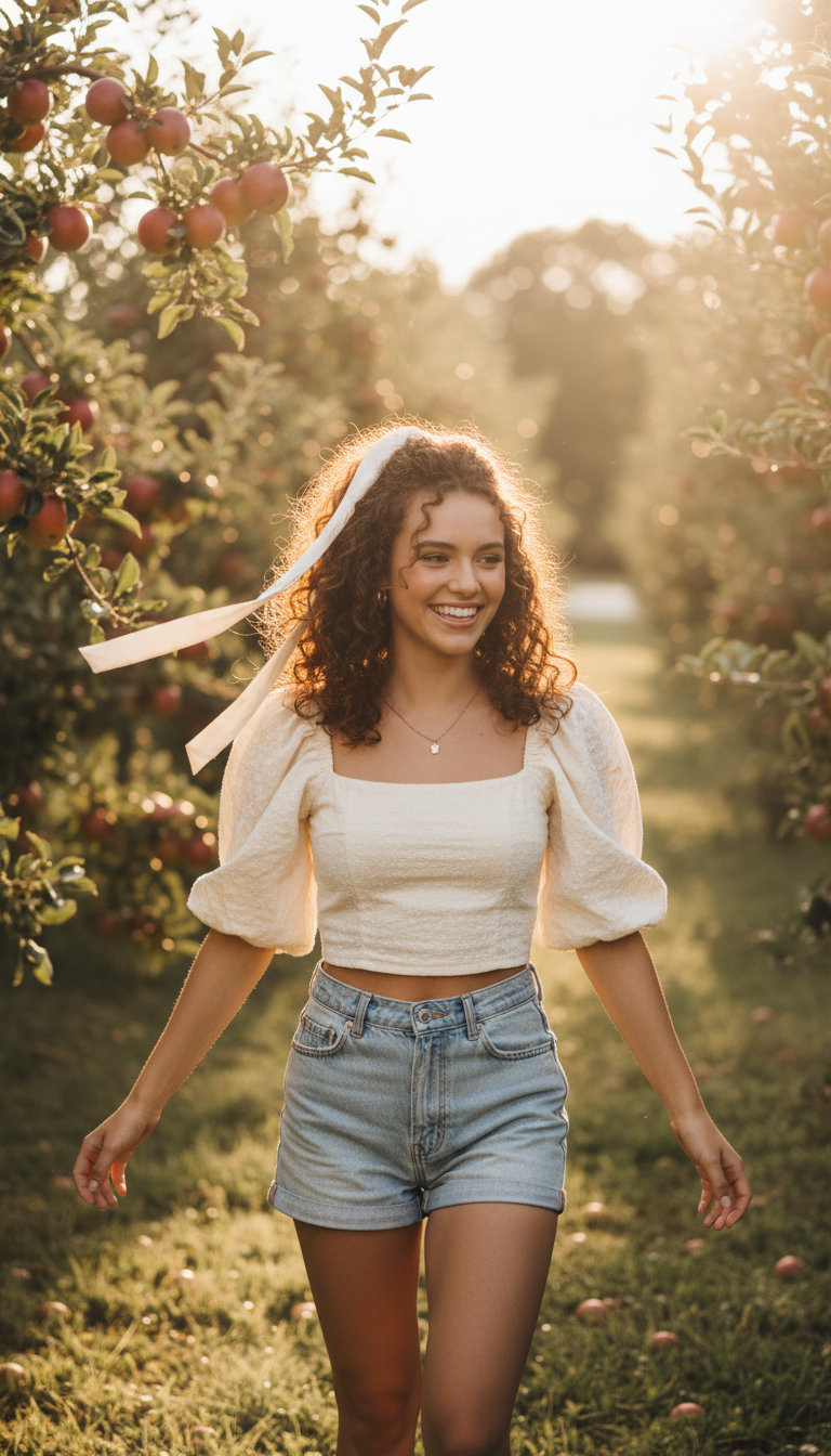 Puff Sleeve Top with High-Waisted Denim