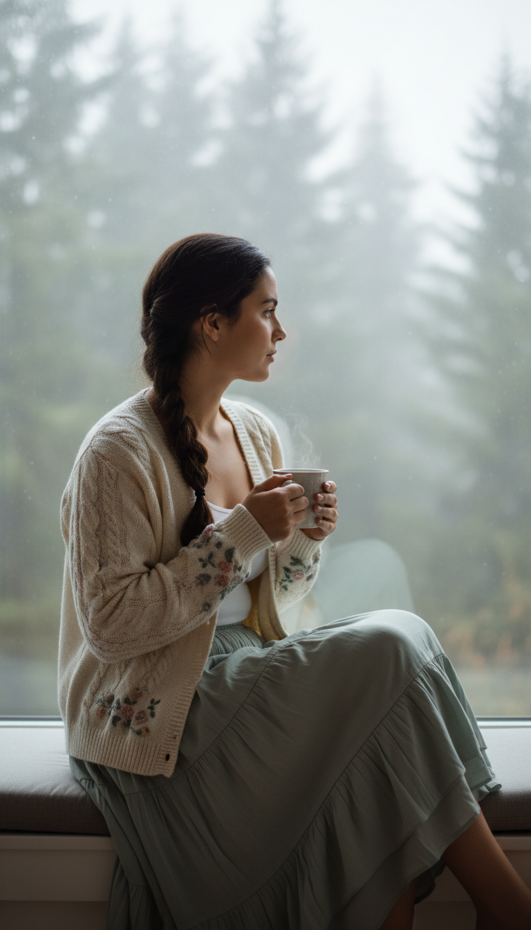 Embroidered Cardigan & Flowy Skirt