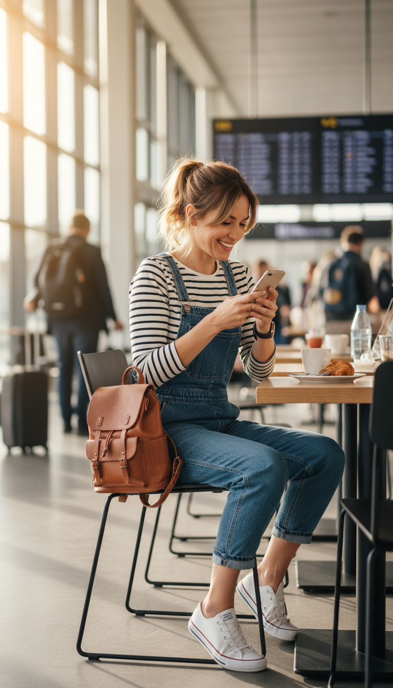 Denim Overalls & Striped Tee