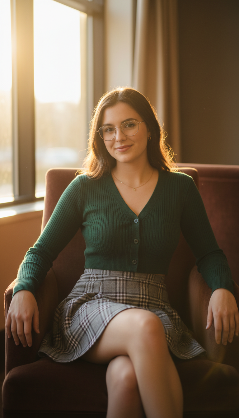 Plaid Skirt & Cropped Cardigan