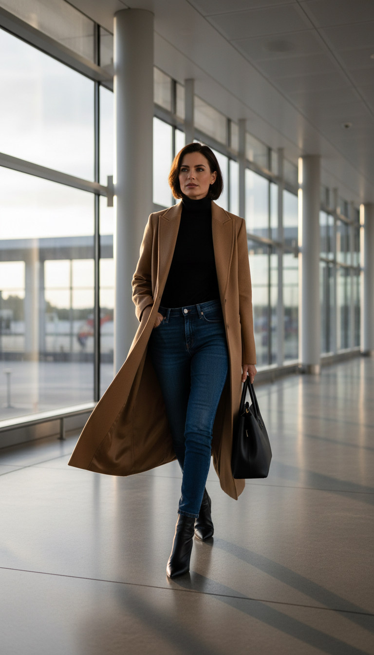Dark Wash Jeans & Long Coat