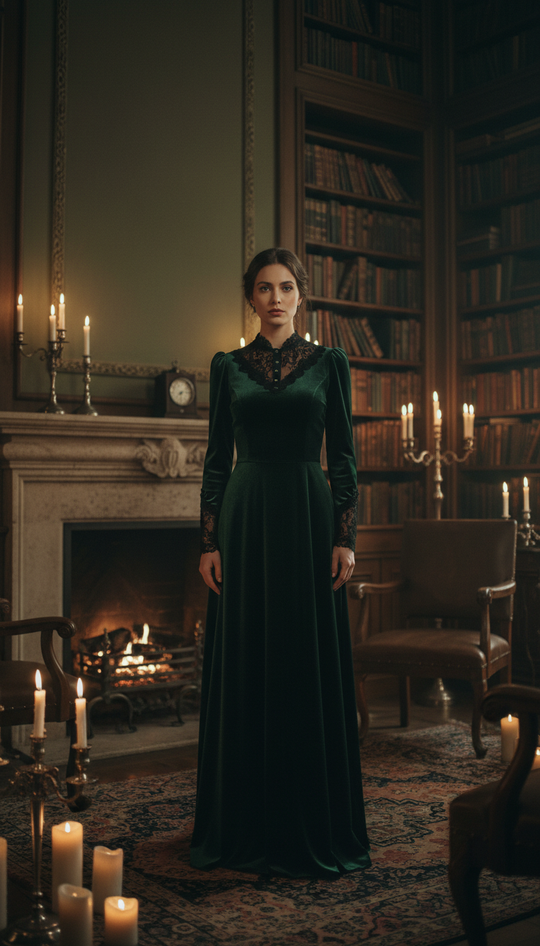 Velvet Dress with Lace Details