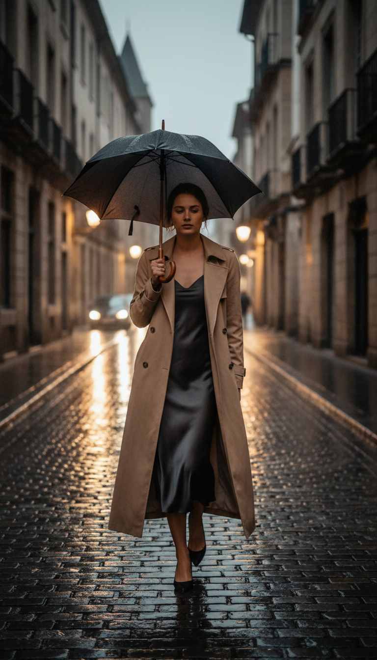 Long Trench Coat & Simple Dress