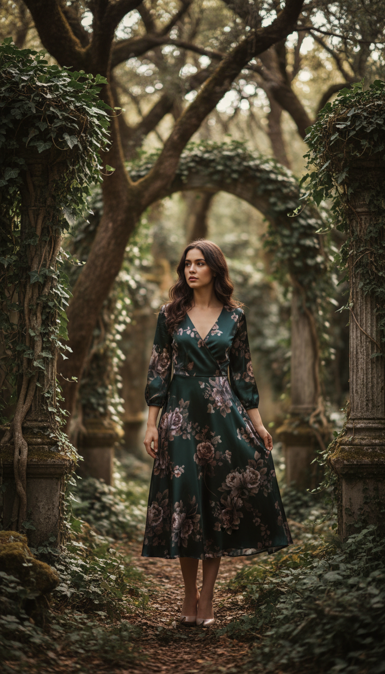 Dark Floral Print Dress