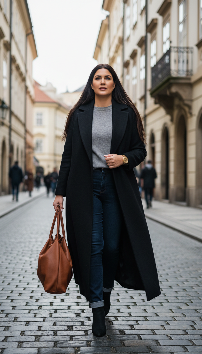 Longline Coat & Dark Wash Denim