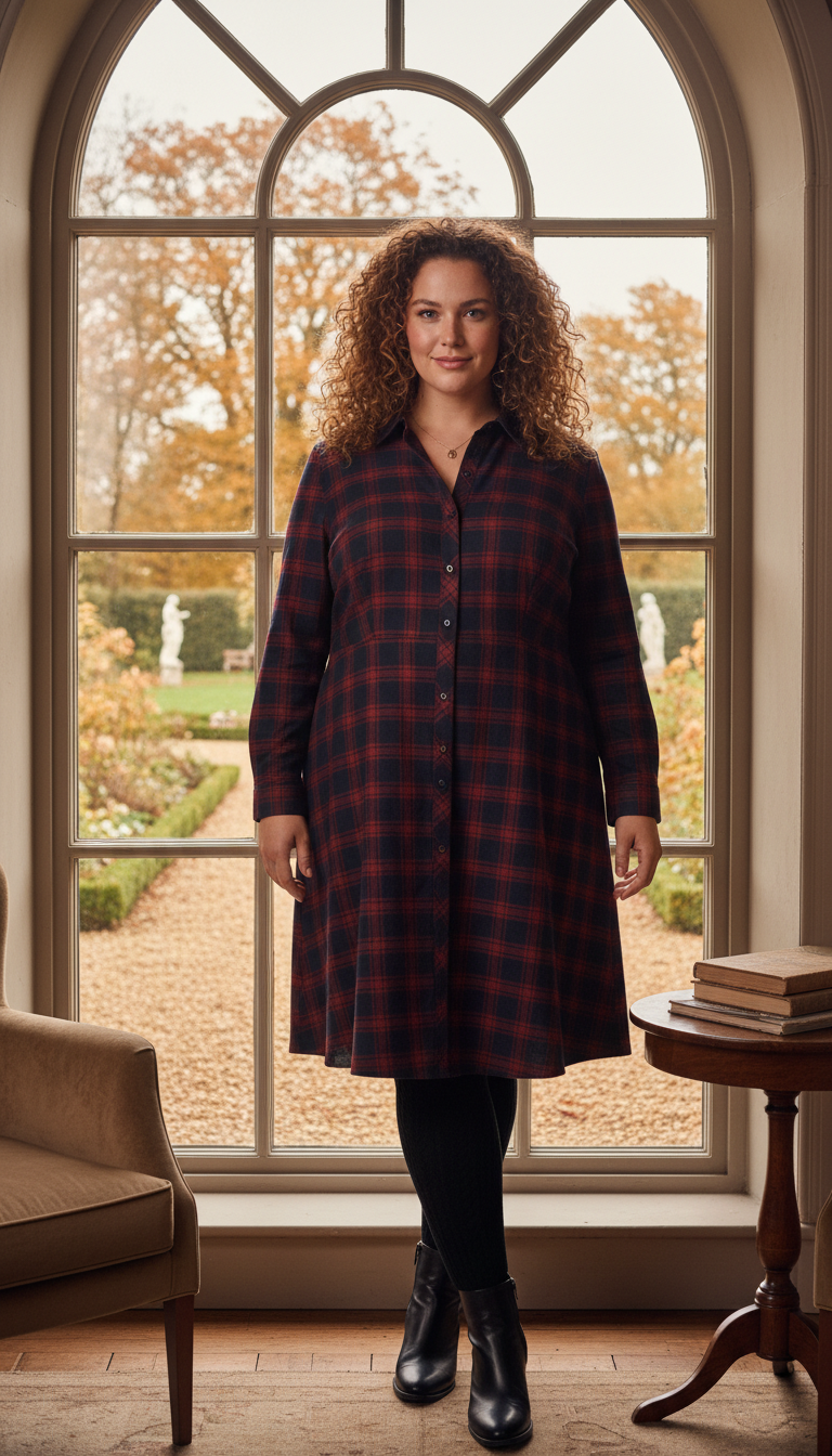 Plaid Dress & Textured Tights Ensemble