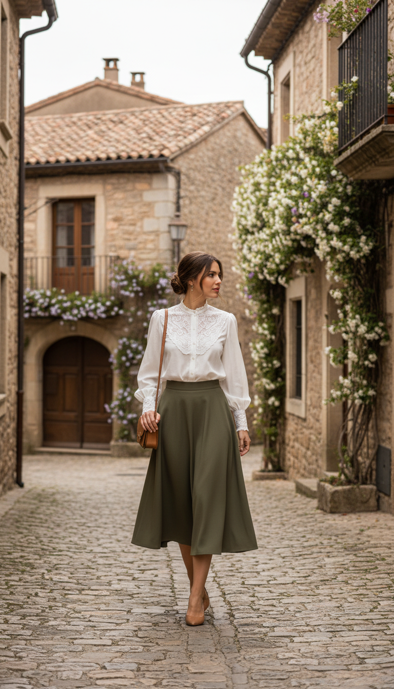 Vintage-Inspired Blouse and A-line Skirt