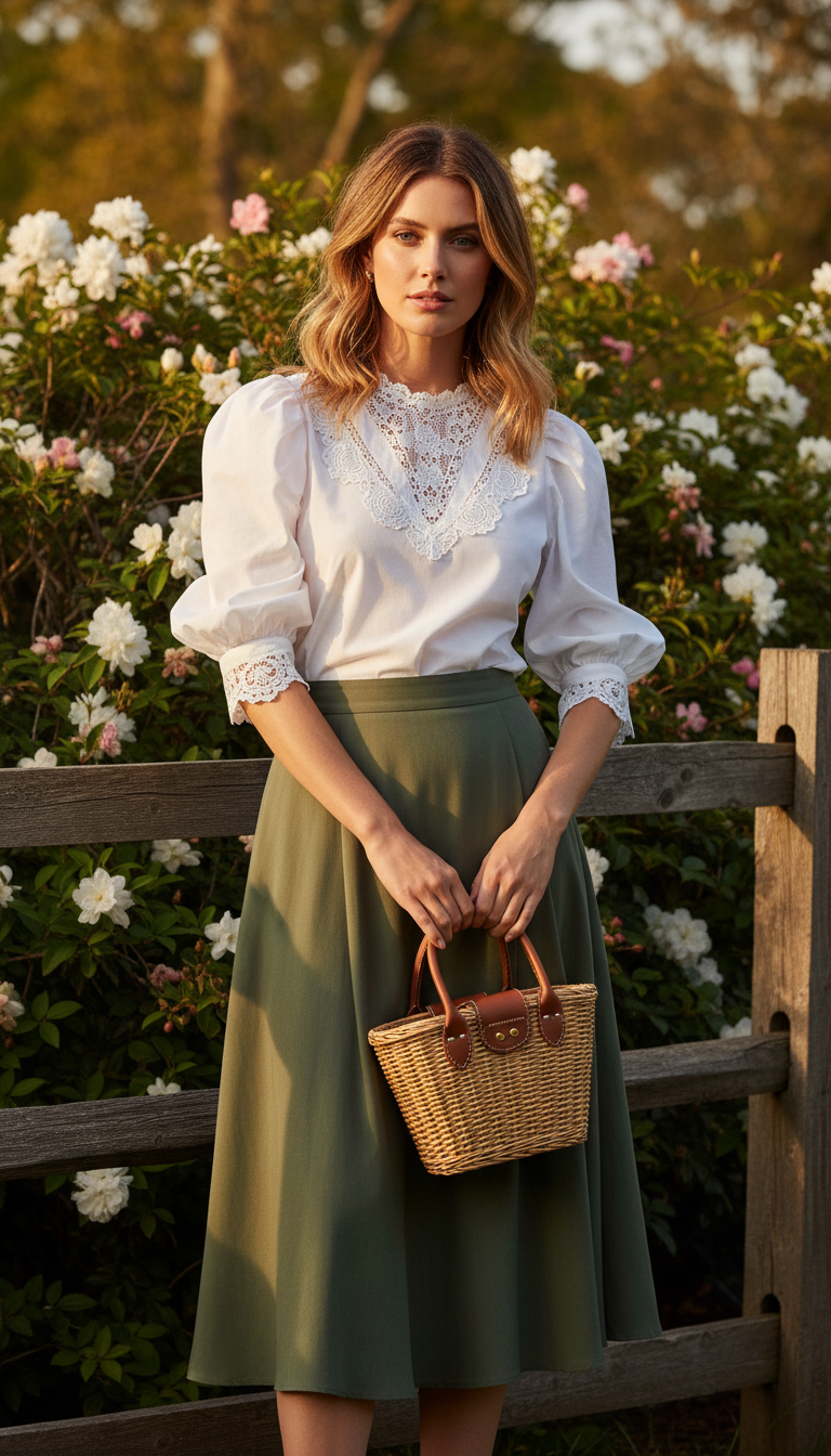 Puff-Sleeve Top & A-Line Skirt