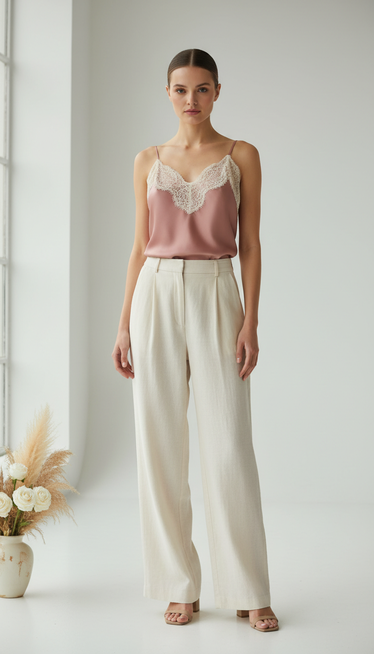 Lace Trim Camisole & Flowy Pants